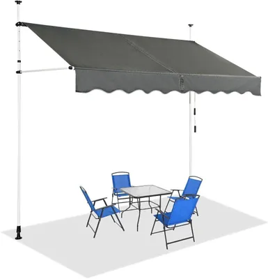 Produktbild von GOPLUS Klemmmarkise 200cm breit, Terrassenmarkise ohne Bohren, UV-beständig höhenverstellbar wasserabweisend, Markise mit Handkurbel Einziehbar, Grau