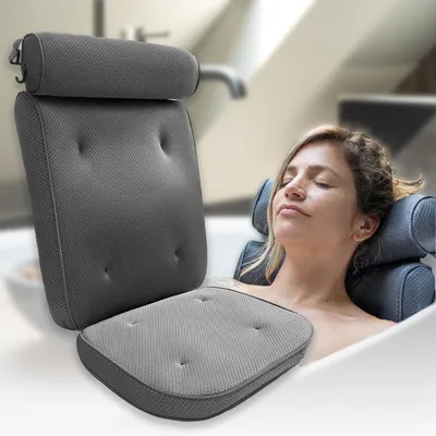 Produktbild von HelloBath® Badewannenkissen fur entspannung | nackenkissen badewanne | kopfkissen | Bad Zubehör Sitzkissen mit Saugnäpfen | Abnehmbar verstellbar Grau