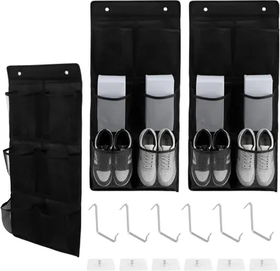 Produktbild von Hängender Schuhorganizer 34x76,5 cm, 3 Stück, 6 Haken, für Tür, schwarz