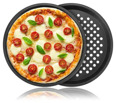 Immagine prodotto di Teglie per pizza, rotonde, forate, diametro 28 cm, con rivestimento antiaderente, Acciaio al carbonio, set da 2