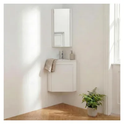 Immagine prodotto di Set lavamani d'angolo sospeso, lavabo, rubinetto e pensile LISA