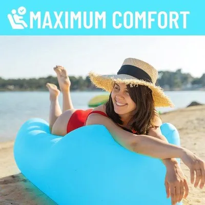 Image de Matelas gonflable d'extérieur - 200 x 70 cm - gonflable - bleu - avec sac de transport