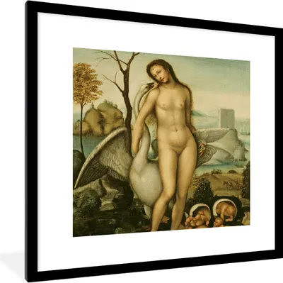 Produktbild von MuchoWow® MuchoWow® Gerahmtes Poster Leda und der Schwan - Leonardo da Vinci 40x40 cm - Poster mit zchwarzem Bilderrahmen - Poster - Plakat im Rahmen