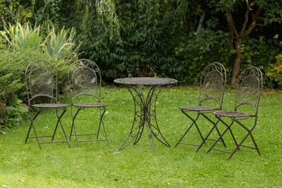 Produktbild von Garnitur Gartentisch 4 Stühle Eisen Gartenmöbel antik Stil braun