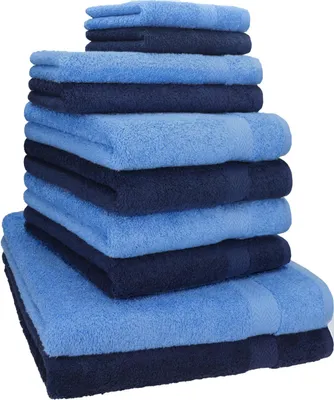 Produktbild von Betz 10-tlg. Handtuch-Set PREMIUM CLASSIC 2 Duschtücher 4 Handtücher 2 Gästetücher 2 Seiftücher Farbe: dunkelblau & hellblau