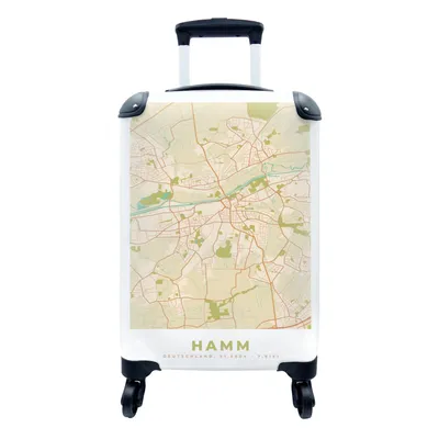 Produktbild von MuchoWow® Koffer Handgepäck Trolley Rollkoffer Kleine Reisekoffer mit 4 Rollen - Karte - Hamm - Vintage - Stadtplan - Cabin Size < 55x40x23 cm & 55x40x20 cm - Fotokoffer - Kabinenkoffer - Boardgepäck - Reise-Box - Reisekoffer - Reisegepäck - Koffer mit Bild - Trolley für Kinder