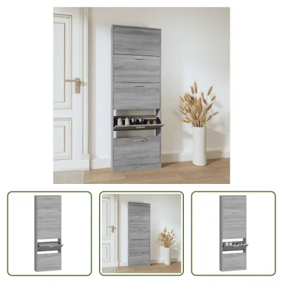 Produktbild von The Living Store Schuhschrank Grau Sonoma 59x17x169 cm Holzwerkstoff