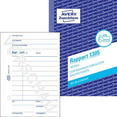 Produktbild von Avery Zweckform 1305, Rapport, A6, mit Blaupapier, 100 Blatt