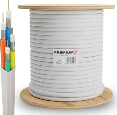 Produktbild von PremiumX 100m Basic Quattro Koaxial SAT Kabel 90dB 2-Fach geschirmt Weiß