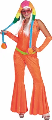 Produktbild von Disco Kostüm 70er Jahre Jumpsuit orange für Damen, Größe:32 / 34