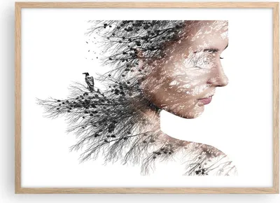 Produktbild von Gerahmtes Poster - Rahmen in heller Eiche - Frau doppelt Belichtung - 70x50 cm - Wand Bild - Wanddeko - Wandbilder - Wandposter - Bilderrahmen - Bilder - Kunstdruck - Wandbild - P2NAA70x50-4338