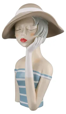 Produktbild von GILDE Lady mit cremefarbenem Hut blaues Kleid mit weißen Streifen, H.32 cm, 37798