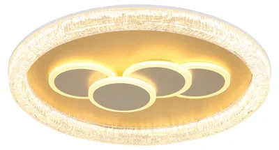 Image de Plafonnier LED, métal, couleur or, blanc mat, L 49,5 cm