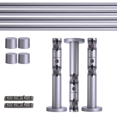 Produktbild von Gardinenstange Set Innenlauf, 2-läufig, ⌀ 19 mm, 240 cm, silber + Wand, Kappe Komplettset Innenlauf mit Halterungen & Endstücke, Vorhangstange in Silber, Rot-Bronze & Anthrazit, 120–400cm, Eisen, Aluminum Victoria M.