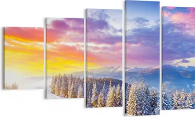 Produktbild von Bild auf Leinwand - Leinwandbild - Berge Schnee Winter - 100x60cm - Wand Bild - Wanddeko - Leinwanddruck - Bilder - Kunstdruck - Wanddekoration - Leinwand bilder - Wandkunst - EG100x60-3605