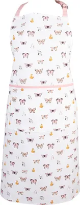 Produktbild von Clayre & Eef Küchenschürze 70x85 cm Beige Rosa Baumwolle Schmetterlinge