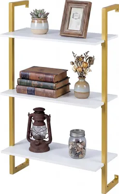 Produktbild von COSTWAY 3 stufiges Wandregal, Küchenregal mit Metallrahmen Lagerregal, Bücherregal, Holzregal Schweberegal Hängeregal, 53 x 23 x 90 cm, Weiß