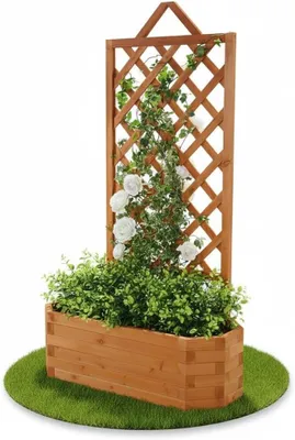 Imagen del producto de Macetas con celosía para plantas trepadoras, jardinera de madera, 86x38x150 cm, color marrón