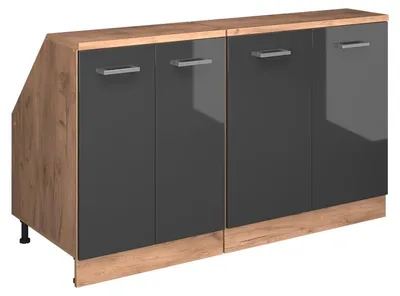 Produktbild von Küchenschrank für Dachschrägen Vicco R-Line Anthrazit Hochglanz 140 cm 2er Set Schrankkorpuss 60 cm Tiefe, Model 59946