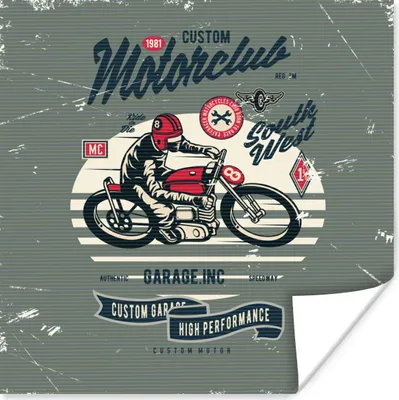 Produktbild von MuchoWow® Poster Motorrad - Helm - Vintage 30x30 cm - Wandposter - Printing