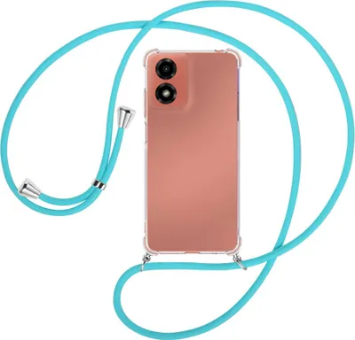 Produktbild von Handykette Backcover-Schutzhülle mit Band (Metall silberfarben) für Motorola Moto G04 / G04s - türkis