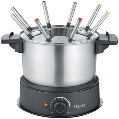 Produktbild von Severin FO 2470, 8 Person(en), 1,4 l, Schwarz, Edelstahl, Rund, Edelstahl, Drehregler