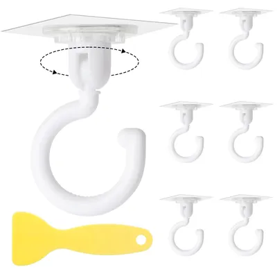 Productafbeelding van Zelfklevende haken, 6 stuks, 360° draaibare wandhaken, geen boren nodig, handdoekhaken, transparante, waterdichte wandhaken met afveger, geschikt voor badkamer, keuken, kantoor, slaapkamer