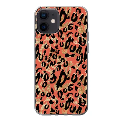 Produktbild von MuchoWow® Handyhülle Schutzhülle Hülle für iPhone 12 Pantherdruck - Gold - Rosa Silikon Softcase Handy Hülle - Schutzhülle