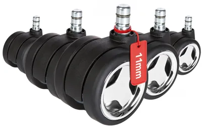 5x Bürostuhlrollen 11 mm x 60 mm, geräuscharm, für Hartböden