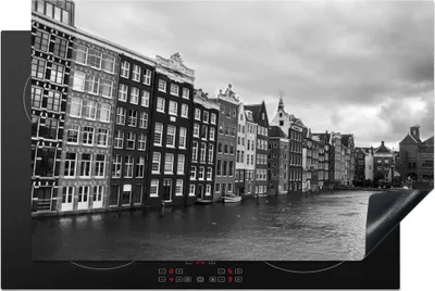Produktbild von KitchenYeah© Herdabdeckplatte Amsterdam Grachten Schwarz-Weiß-Fotodruck , 80x52cm, Küche Deko, Glaskeramikkochfeld Herdabdeckung, Abdeckplatte fùr Kochfeld