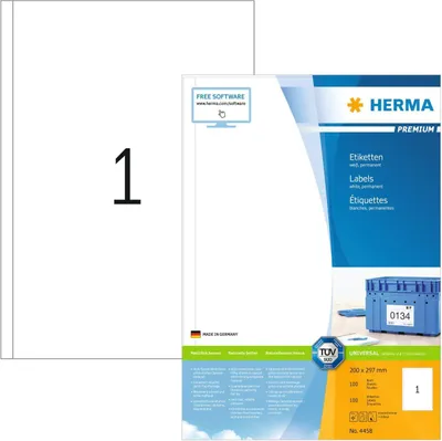 Produktbild von Etiketten Premium A4, weiß 200x297 mm Papier matt 100 St.