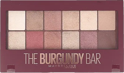 Produktbild von Maybelline The Burgundy Bar Palette, Rauchig, Glättend, Mehrfarbig, The Burgundy Bar, 12 Farben, Glitter, Matte, Pulver