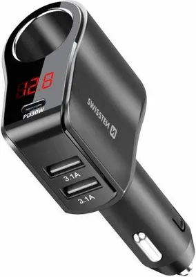 Zdjęcie produktu dla Swissten Ładowarka Samochodowa Gniazdo Zapalniczki 2x Usb 1x Usb-c