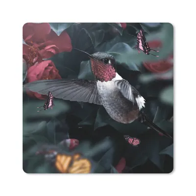 Produktbild von MuchoWow® Mauspad Mousepad Kolibri - Schmetterlinge - Rosa 30x30 cm - Mousepads - Maus Mat - Pad - Mausunterlage - Gaming