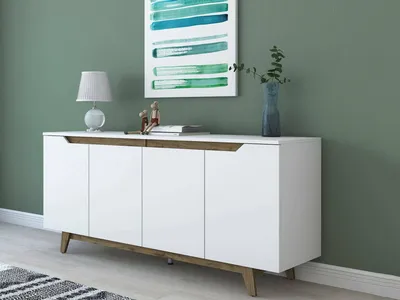 Image de Ascaro - Buffet, 180x45x79h cm Blanc, 2 Étagères