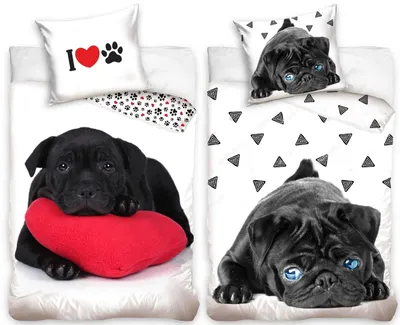 Produktbild von Hundewelpen 2 x Hunde-Bettwäsche-Set mit Wende-motiv, 135x200 & 80x80
