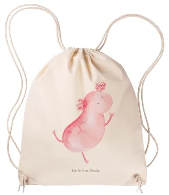 Produktbild von Mr. & Mrs. Panda Stoffbeutel Axolotl Tanzen - Transparent - Geschenk, Beutel, Turnbeutel, Beste Freundin, Kleiner Rucksack, Jutebeutel, gut Gelaunt, Säckchen, Freudig