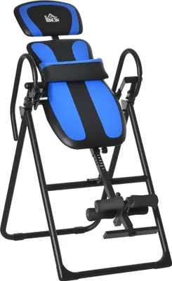 Produktbild von Inversionsbank, Klappbar, Schwerkrafttrainer, Zwei Bewegliche Räder, Rückenpolster, Metall, ABS, Schwarz + Blau, 132 x 71 x 145 cm