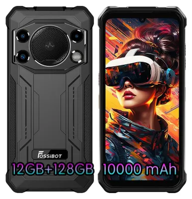 Zdjęcie produktu dla Smartfon FOSSIBOT F110L – Androidem 4G, 128GB pamięci masowej, 4GB pamięci RAM, 6.745 cala, procesor Unisoc Tiger T615, bateria 10000 mAh – Czarny