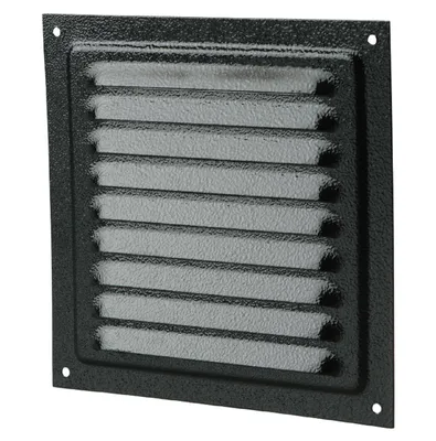 Obrázek produktu pro 150 x 150 mm KOVOVÁ VĚTRACÍ MŘÍŽKA – černá, s SÍŤKOU PROTI HMYZU Ventilační mřížka Odvod vzduchu/přívod vzduchu Odvětrávání Větrání