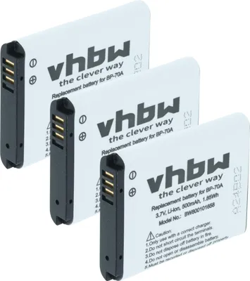 Produktbild von vhbw 3x Akku Ersatz für Samsung EA-BP70A, SLB-70A, BP70a, BP-70a für Kamera (500 mAh, 3,6 V, Li-Ion)