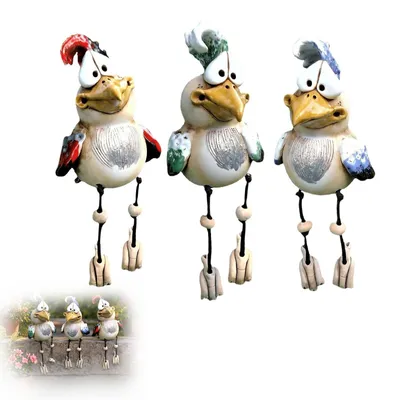 3er-Set Hühnerfiguren, wetterfest, Garten-Deko, 8×11×25 cm