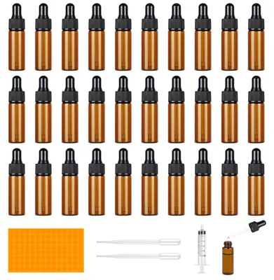 30 Mini-Pipettenflaschen 5 ml, bernsteinfarbenes Glas, wiederverwendbar