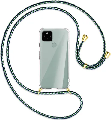 Produktbild von Handykette Backcover-Schutzhülle mit Band (Metall goldfarben) für Google Pixel 5 - grün/blau/weiß