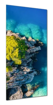Produktbild von Wallario selbstklebende Duschrückwand 80 x 200 cm mit Motiv Felsige Küste mit Bäumen von oben - Wandverkleidung mit Hochglanzlaminat in Glasoptik