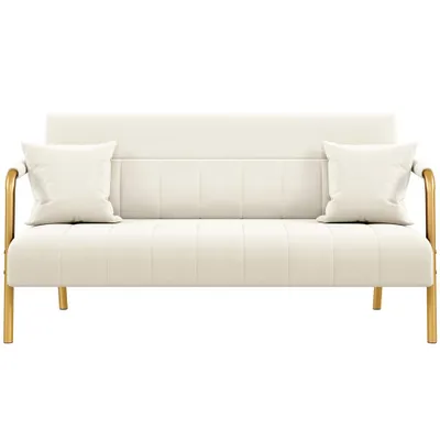 Produktbild von Yaheetech 2-Sitzer Polstersofa für Wohnzimmer, mit Armlehnen & Metallbeinen, Doppelsofa mit 2 Kissen, Beige