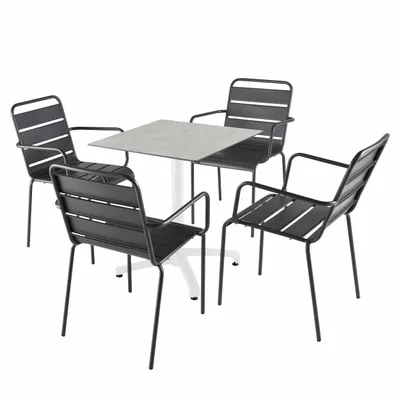 Produktbild von Tisch 70x70 cm neigbar hellgrau und 4 graue Metallstühle - Oviala Opéra