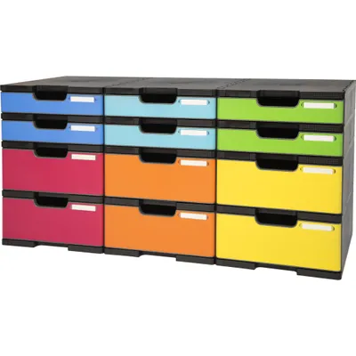 Produktbild von Exacompta 385714TIRD MODULODOC, 12 Fächer mit Schubladen, EcoBlack - Regenbogen