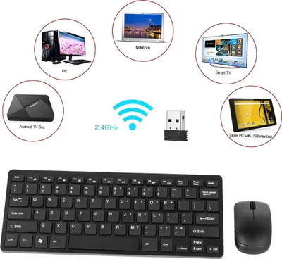 Image de combinaison clavier/souris sans fil 2,4 GHz avec adaptateur récepteur USB ultrafin et housse de protection pour PC de bureau, ordinateurs portables, ordinateurs portables et décodeurs TV Android