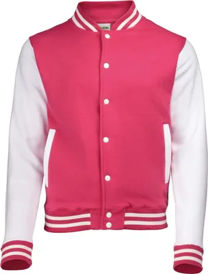 Image de Awdis - Veste Varsity (style collège américain) pour homme/femme unie PC7377 (S) (Rose vif/Blanc)